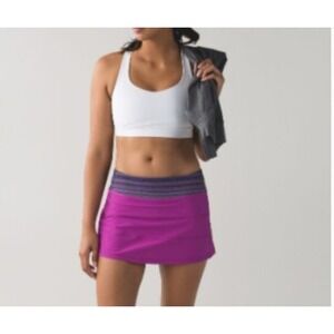 Lululemon Pace Setter Skirt Berry Pink Striped Waist Tennis Skort Size 8 Reg